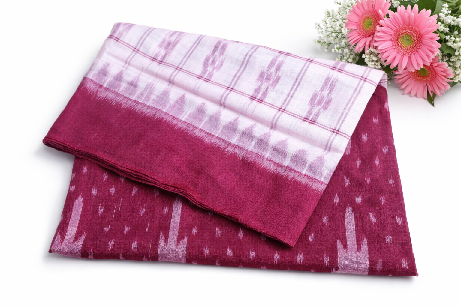 Elegant Maroon Sambalpuri Ikat Cotton Handloom Saree with Traditional Odisha Design