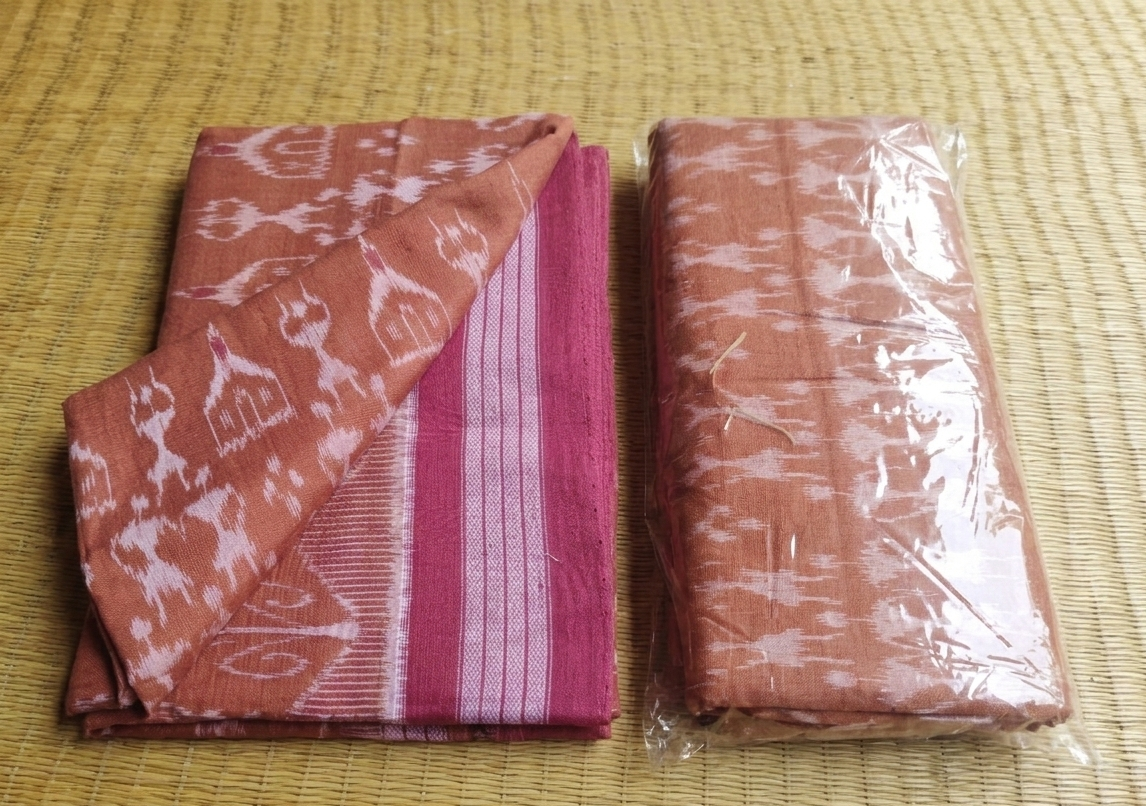 Elegant Orange Sambalpuri Tribal Ikat Cotton Saree with Pink Border | Odisha Handloom