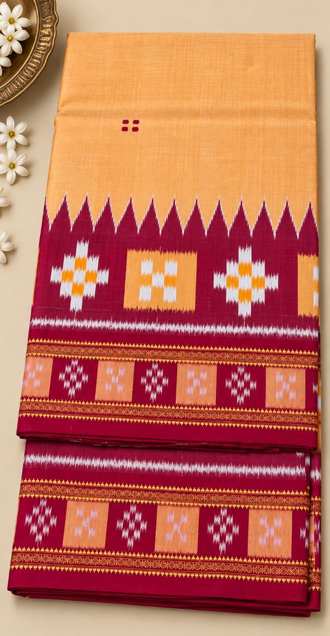 Traditional Pasa Pali Peach & Maroon Odisha Handloom Saree