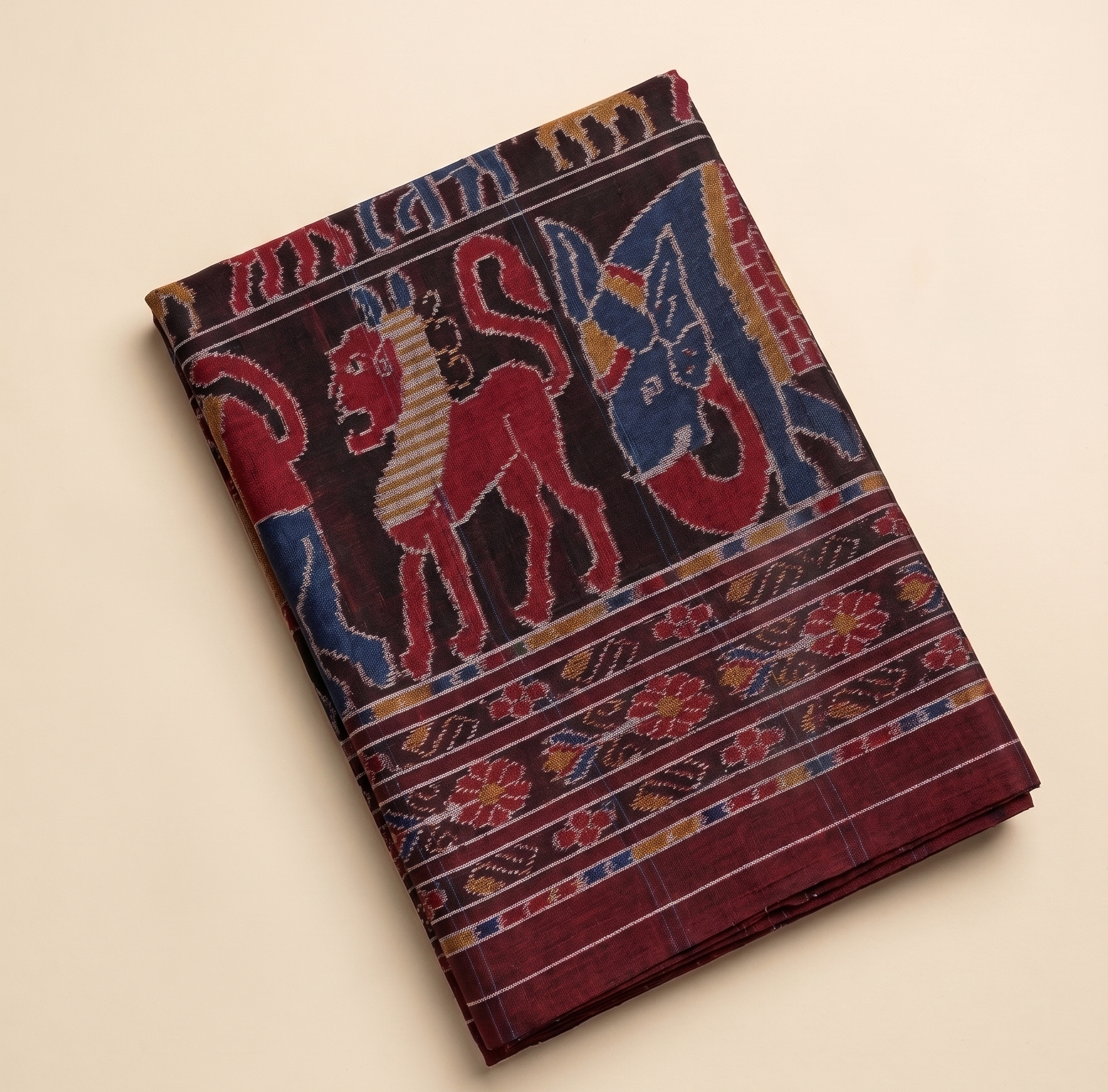 Maroon Traditional Animal Motif Handloom Saree gallery