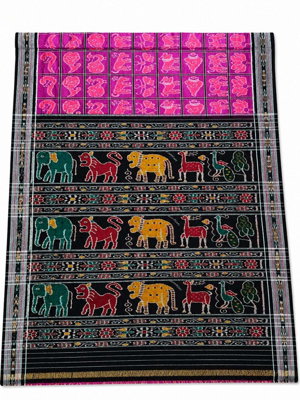 Pink Traditional Animal Motif Handloom Saree gallery